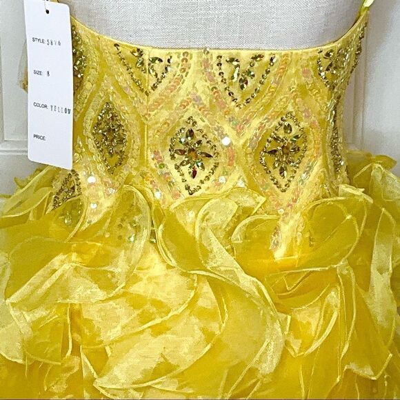 NWT CINDERELLA Size 8 Yellow Rhinestone Tulle Prom/Formal Dress - Picture 11 of 14